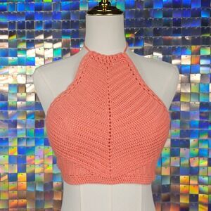 Crochet Halter Free People Knit Sleeveless Crop Top Peach Summer‎ Festival